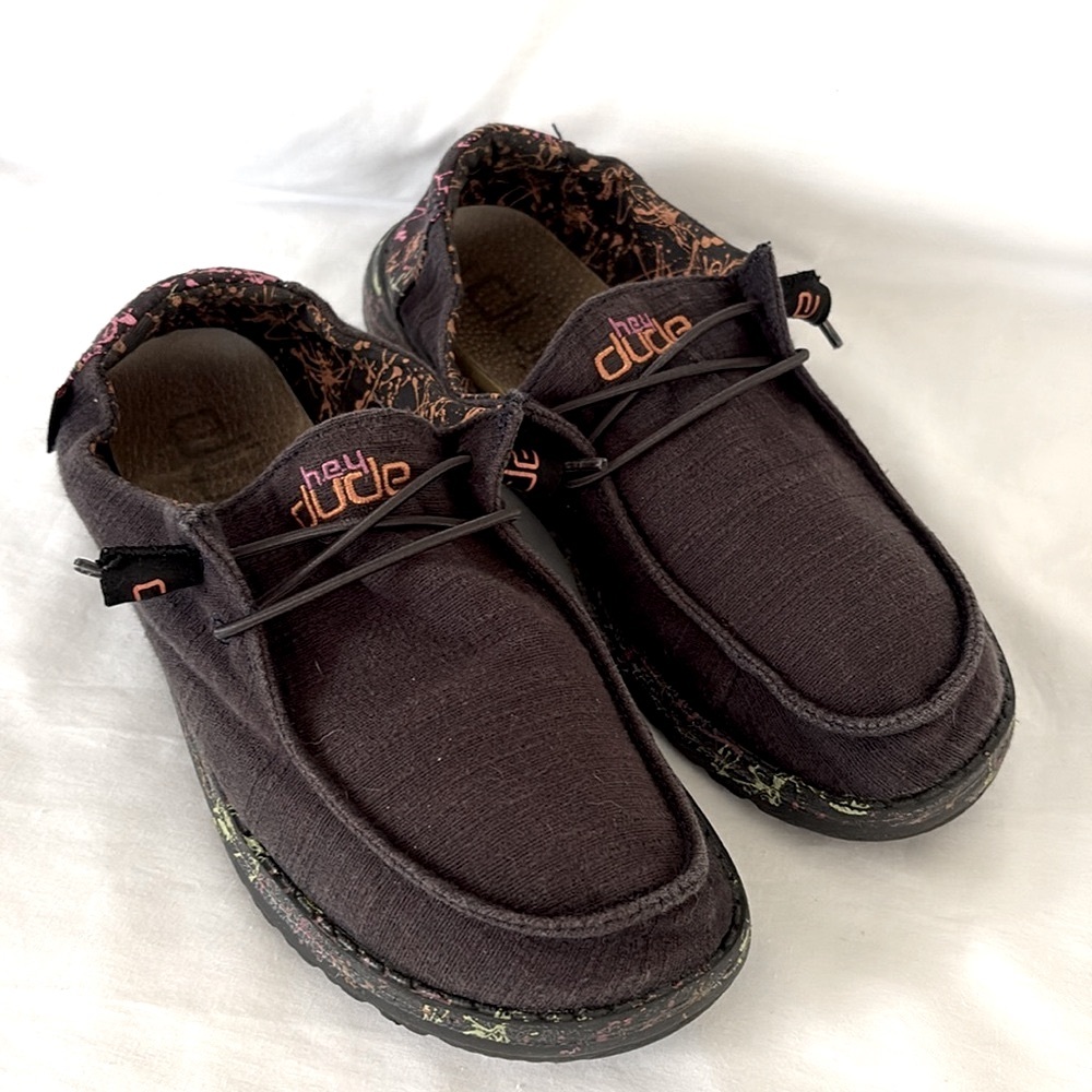 Hey Dudes Wendy Glo Black Comfort Shoes Slip On Shoe Low Top Graffiti Women’s 7 - Picture 6 of 8